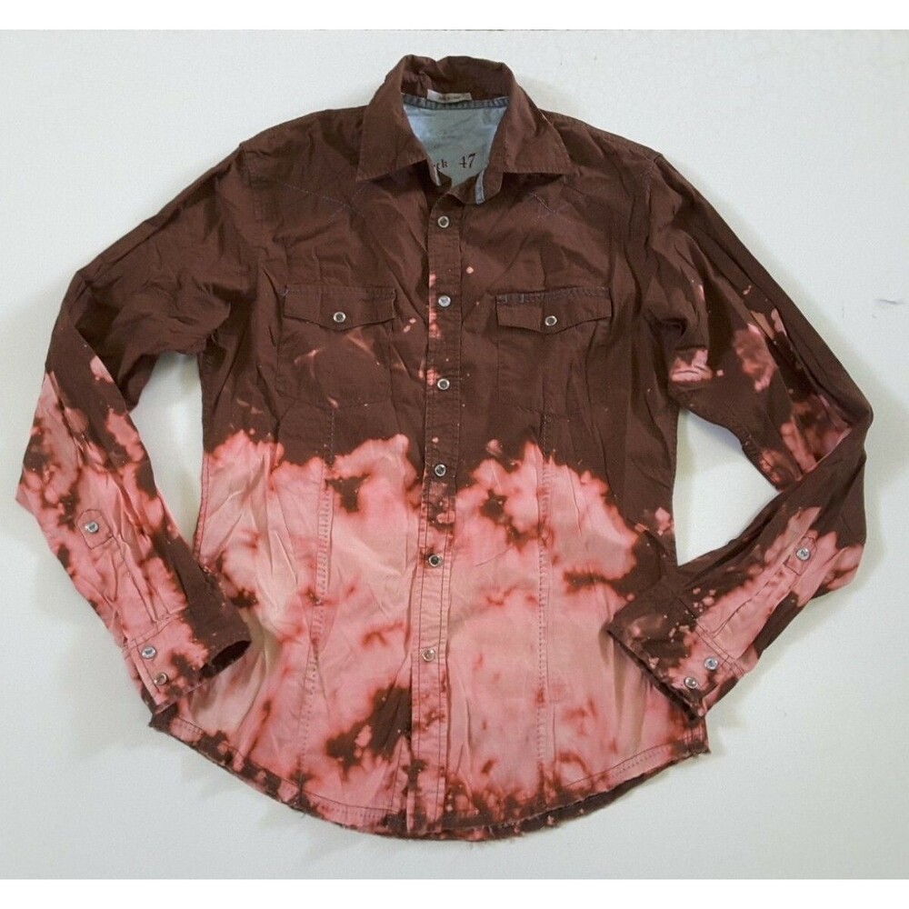 Upcycled Distressed Bleached Hand Dyed Ombre Rock 47 Western Rockabilly Shirt M